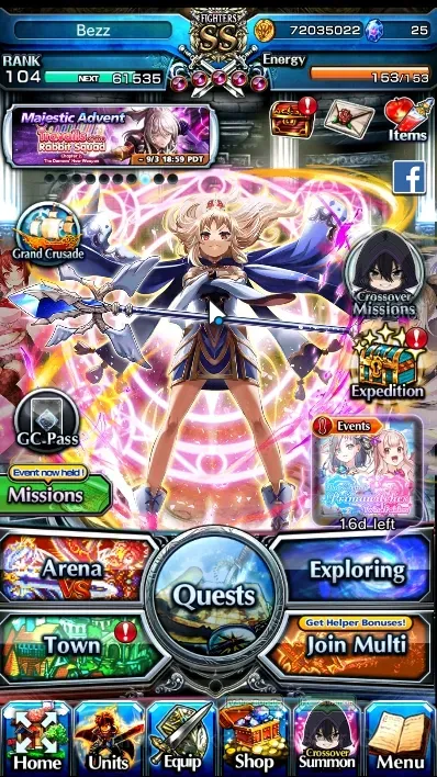 Grand Summoners Accounts End-Game Global|Rank 104|2 Sp Art|12 Ascend+3 TW|(E Shirou,SS Liza,Saber Alter)+TW Miyu,A 1