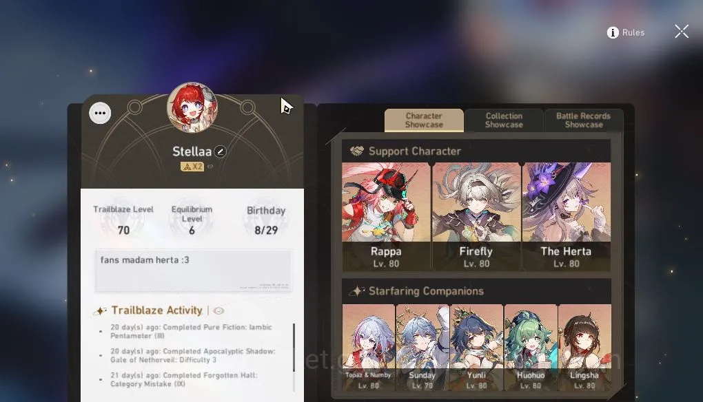 Honkai Star Rail Mid Game ASIA|TL 70|16 Limited|[The Herta,Rappa]+Sign,Huohu image 1
