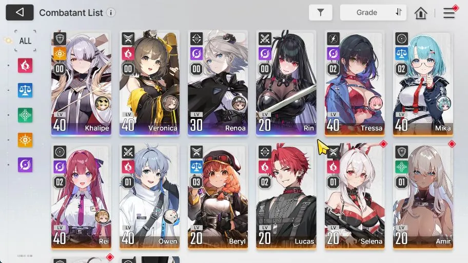 Chaos Zero Nightmare Accounts Global Lv36|4 SSR(Khalipe,Veronica,Renoa,Rin)+10 SR(MikaM2,Etc)+12 SR Partners|4,3K Crys,39 3