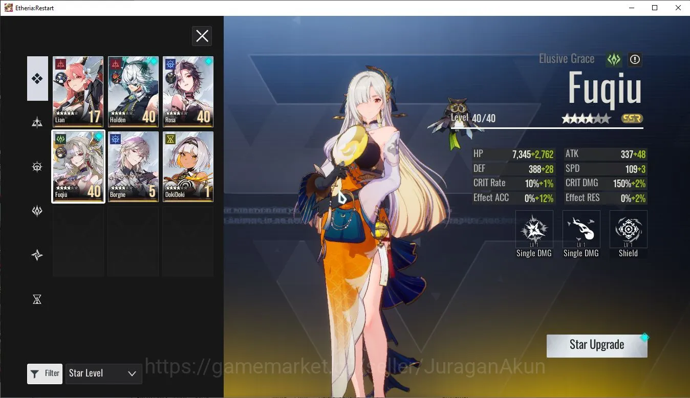 Etheria: Restart Accounts Mid‑Tier Global-S11| 6 SSR(Fuqiu,Holden,Rosa,Borgne,DokiDoki,Lian) 19 SR Animus |Female MC|Log 4
