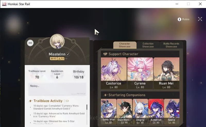 Honkai Star Rail End Game ASIA|TL 70|12 Limited|[Sunday,Luocha,Cyrene,Castor image 1