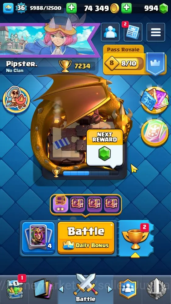 Lvl 36|Trophy 7234|KTL 12|Limited Skin|Card 118|1 Hero 6 EVO 5 Champ 21 Legendary 33 Epic, 30 Rare, 29 Common|TakeEmail(CR1176) Clash Royale Midgame Lvl 36|Trophy 7234|KTL 12|Limited Skin|Card 118|1 image 1