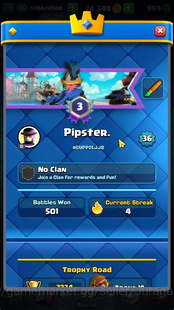 Clash Royale Accounts Midgame Lvl 36|Trophy 7234|KTL 12|Limited Skin|Card 118|1 Hero 6 EVO 5 Champ 21 Legendary 33 Epic, 30 2