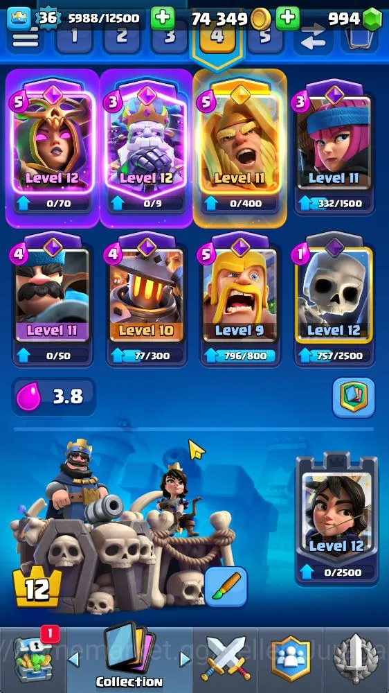 Clash Royale Accounts Midgame Lvl 36|Trophy 7234|KTL 12|Limited Skin|Card 118|1 Hero 6 EVO 5 Champ 21 Legendary 33 Epic, 30 3