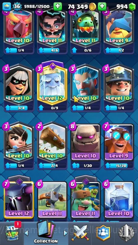 Clash Royale Accounts Midgame Lvl 36|Trophy 7234|KTL 12|Limited Skin|Card 118|1 Hero 6 EVO 5 Champ 21 Legendary 33 Epic, 30 5