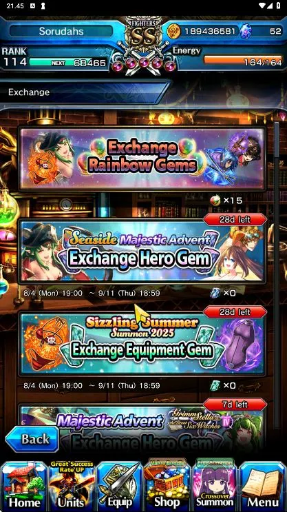 Grand Summoners Accounts End-Game [GLOBAL] Rank 114 | BEST 14 Ascend + 3 Sp art + Many Ascended True Weapons + 3 Max Luck 4