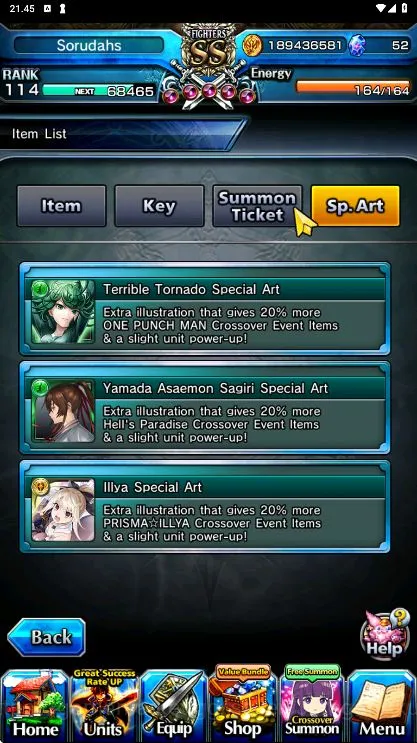 Grand Summoners Accounts End-Game [GLOBAL] Rank 114 | BEST 14 Ascend + 3 Sp art + Many Ascended True Weapons + 3 Max Luck 5