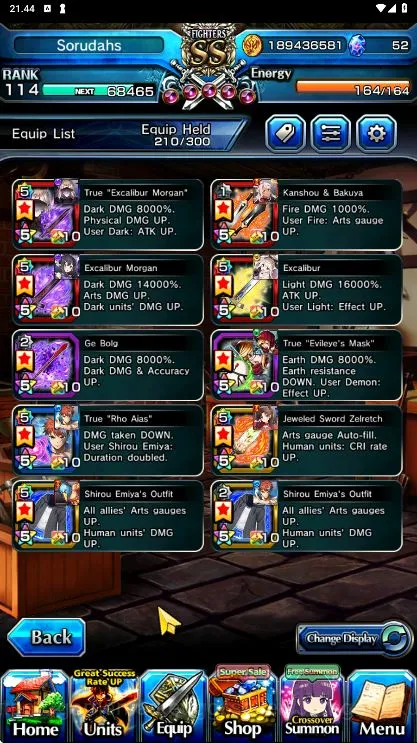 Grand Summoners Accounts End-Game [GLOBAL] Rank 114 | BEST 14 Ascend + 3 Sp art + Many Ascended True Weapons + 3 Max Luck 6