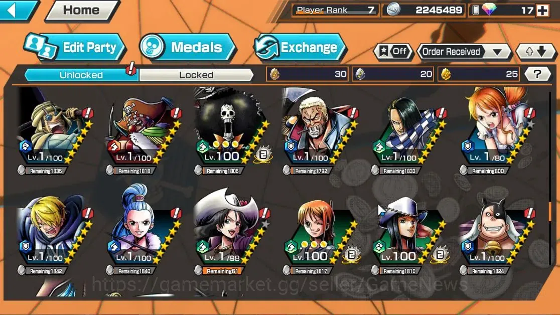 One Piece Bounty Rush Accounts High-End Global|4EX|4Emperor Teach,TSCA Kaido,Flame Emperor Sabo,Blackbeard Pirate Kuzan|Rank 10