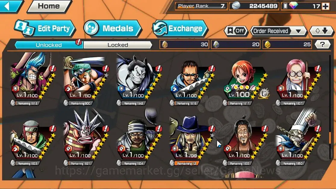 One Piece Bounty Rush Accounts High-End Global|4EX|4Emperor Teach,TSCA Kaido,Flame Emperor Sabo,Blackbeard Pirate Kuzan|Rank 11