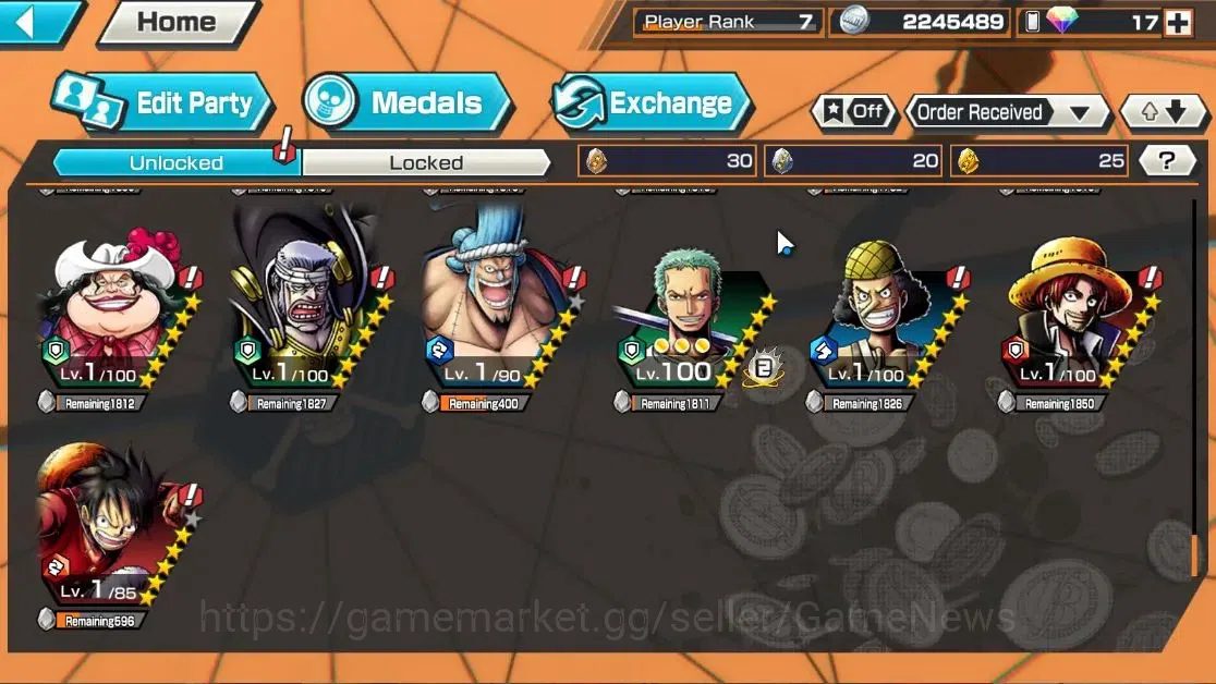 One Piece Bounty Rush Accounts High-End Global|4EX|4Emperor Teach,TSCA Kaido,Flame Emperor Sabo,Blackbeard Pirate Kuzan|Rank 13