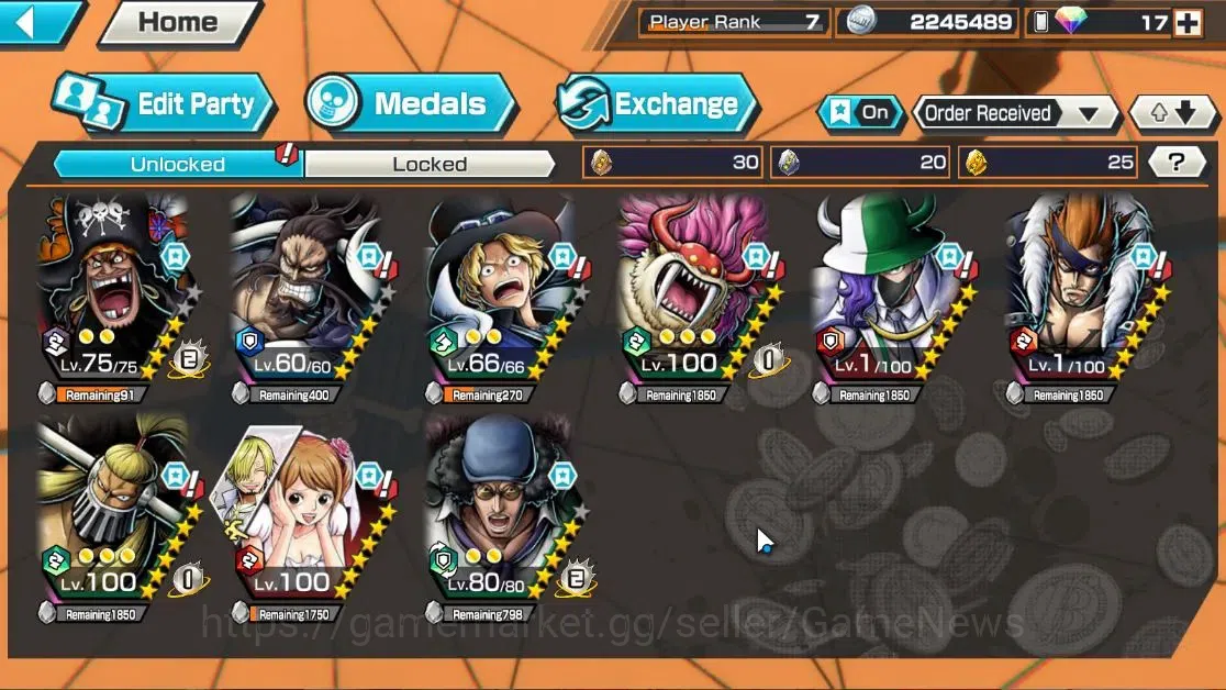 One Piece Bounty Rush Accounts High-End Global|4EX|4Emperor Teach,TSCA Kaido,Flame Emperor Sabo,Blackbeard Pirate Kuzan|Rank 3