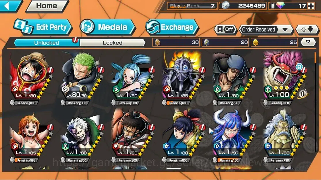 One Piece Bounty Rush Accounts High-End Global|4EX|4Emperor Teach,TSCA Kaido,Flame Emperor Sabo,Blackbeard Pirate Kuzan|Rank 4