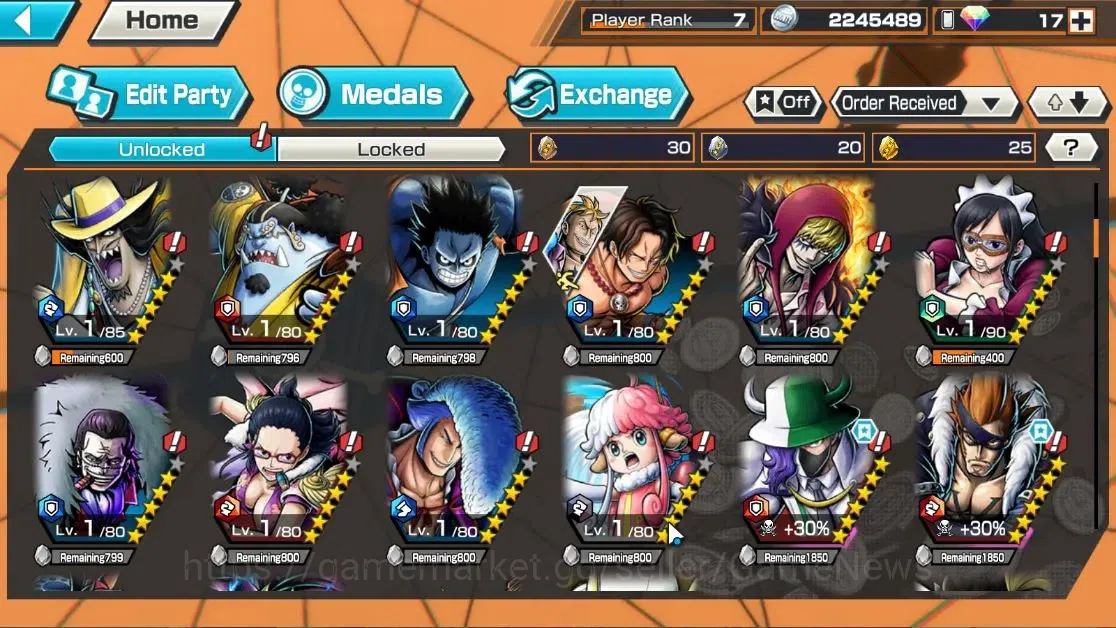 One Piece Bounty Rush Accounts High-End Global|4EX|4Emperor Teach,TSCA Kaido,Flame Emperor Sabo,Blackbeard Pirate Kuzan|Rank 5