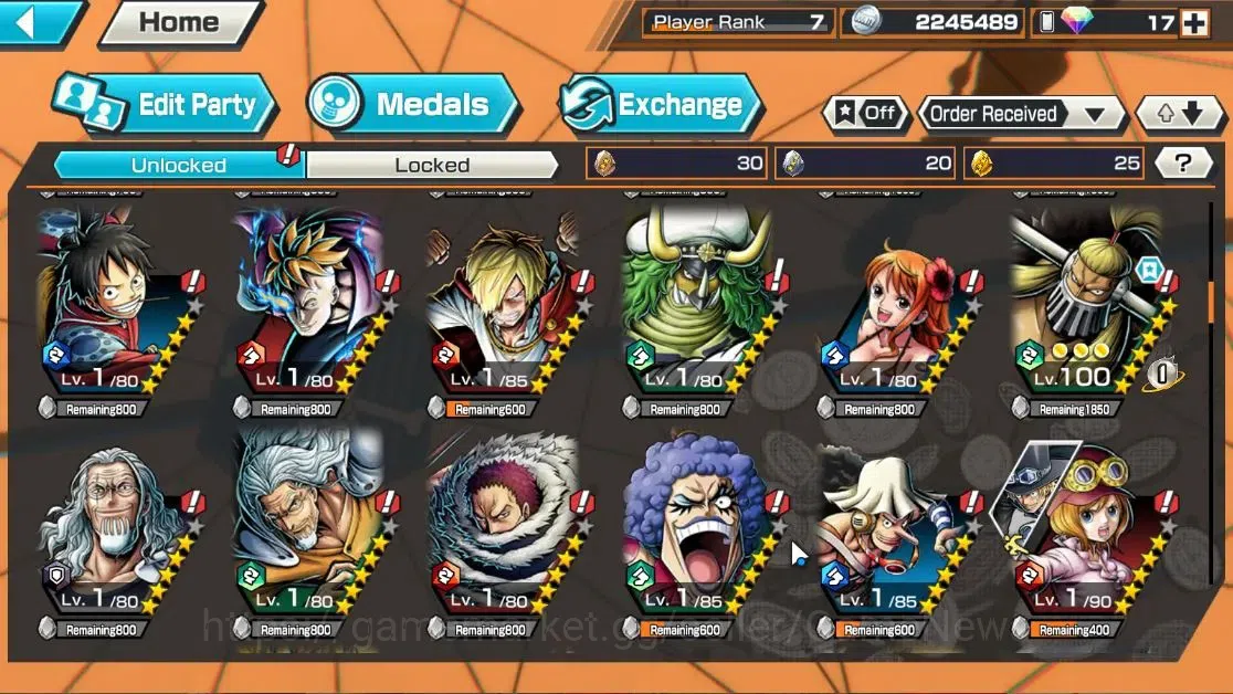 One Piece Bounty Rush Accounts High-End Global|4EX|4Emperor Teach,TSCA Kaido,Flame Emperor Sabo,Blackbeard Pirate Kuzan|Rank 6