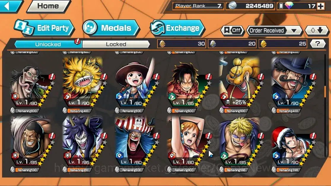 One Piece Bounty Rush Accounts High-End Global|4EX|4Emperor Teach,TSCA Kaido,Flame Emperor Sabo,Blackbeard Pirate Kuzan|Rank 7