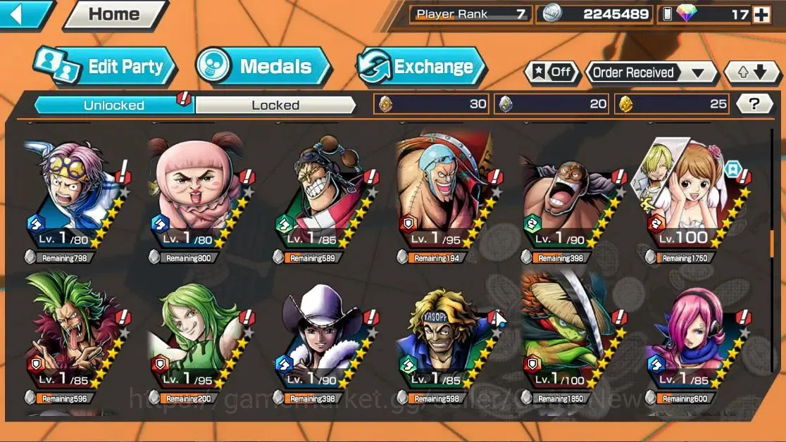 One Piece Bounty Rush Accounts High-End Global|4EX|4Emperor Teach,TSCA Kaido,Flame Emperor Sabo,Blackbeard Pirate Kuzan|Rank 8