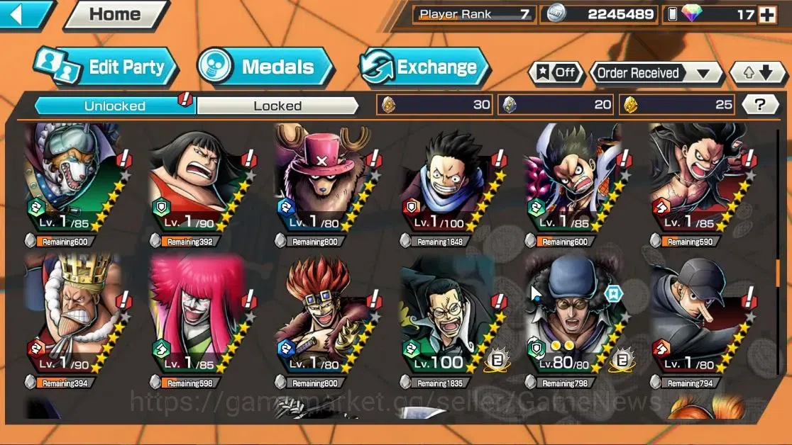 One Piece Bounty Rush Accounts High-End Global|4EX|4Emperor Teach,TSCA Kaido,Flame Emperor Sabo,Blackbeard Pirate Kuzan|Rank 9