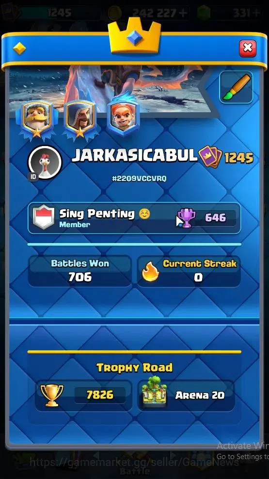 Clash Royale Accounts Lv 1245|Trophy 7826|KTL 13|Card 118/121|2 Hero 6 E image 2