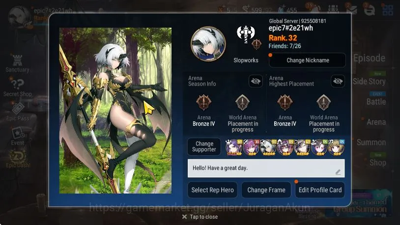 Global Unverif|Best Starter|8ML(SECeline, Ilynav, Maken, Astro Elena, Etc)|Bless On|Poh On|Check SS|LogStove(ES2120) Epic Seven Mid-Tier Global Unverif|Best Starter|8ML(SECeline, Ilynav, image 1