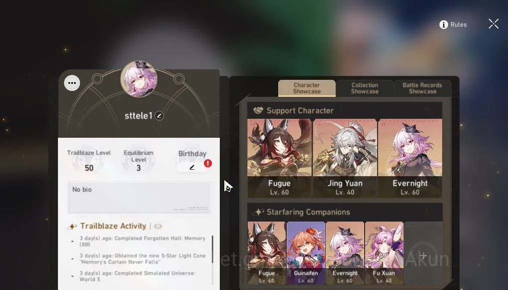 Honkai Star Rail Accounts Mid Game Asia| TL 50| 6 limited |[Evernight,Dante]+Sign,Cyrene,Fugue,Jing Yuan,Archer|Mc 5