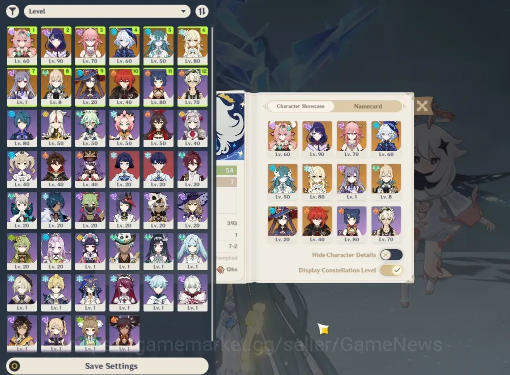 Genshin Impact Accounts Others Asia|AR 54|5 Limited + 1(*5 Weapon)|Vodyanitsa,Varesa,Yae Miko,Furina,Raiden Shogun|Female 1