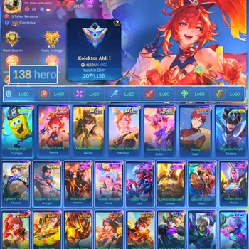 Mobile Legends: Bang Bang Accounts Rare Skin HERO 138 SKIN 207 | EMBLEM ALL MAX| CYPLOPS SPOBENGEBOB| PACE FANNY| EPIC