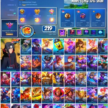 Mobile Legends: Bang Bang Accounts 🔥 #4138 🔥 💎 219 Skins 👑 Naruto Shippuden Julian Itachi Uchiha ⚔️ Renowned Collector