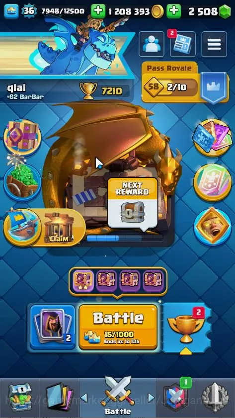 Lvl 36|Trophy 7210|KTL 12|Limited Skin|Card 117|1 Hero,6 Evo,4 Champ,21 Legend,33 Epic,30 Rare,29 Common|TakeEmail(CR1151) Clash Royale Accounts Midgame Lvl 36|Trophy 7210|KTL 12|Limited Skin|Card 117|1 Hero,6 Evo,4 Champ,21 Legend,33 Epic,30