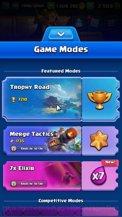 Clash Royale Accounts Midgame Lvl 36|Trophy 7210|KTL 12|Limited Skin|Card 117|1 Hero,6 Evo,4 Champ,21 Legend,33 Epic,30 4