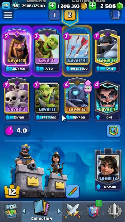 Clash Royale Accounts Midgame Lvl 36|Trophy 7210|KTL 12|Limited Skin|Card 117|1 Hero,6 Evo,4 Champ,21 Legend,33 Epic,30 5