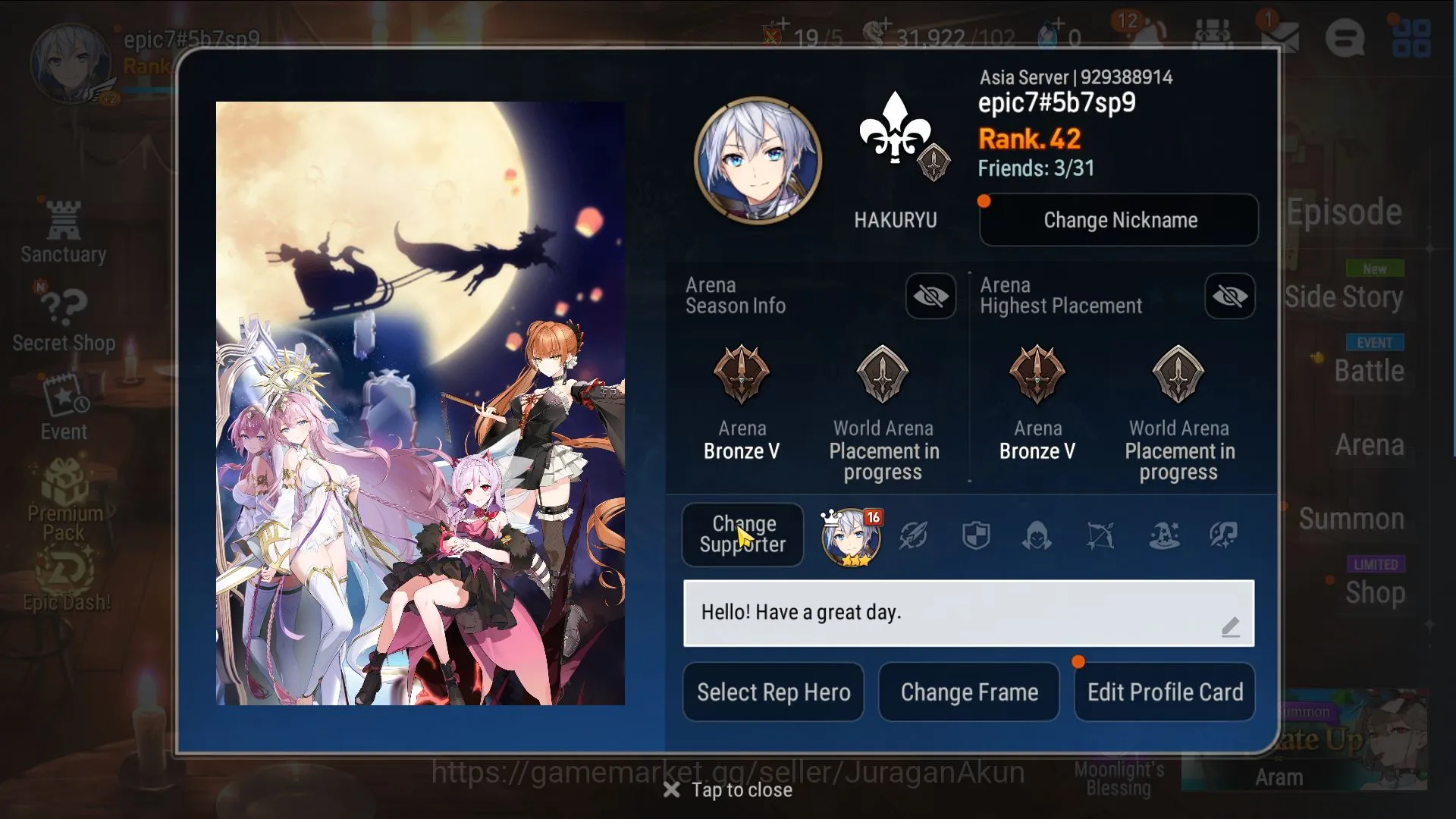Asia Unverif|7ML(WOTM Tenebria,LC Bellona,SSnow)171Char,Limit AW Hwayoung|POH On|Stove|31K Energy,4.8 Stigma|Check SS(ES1664) Epic Seven Mid-Tier Asia Unverif|7ML(WOTM Tenebria,LC Bellona,SSnow)17 image 1