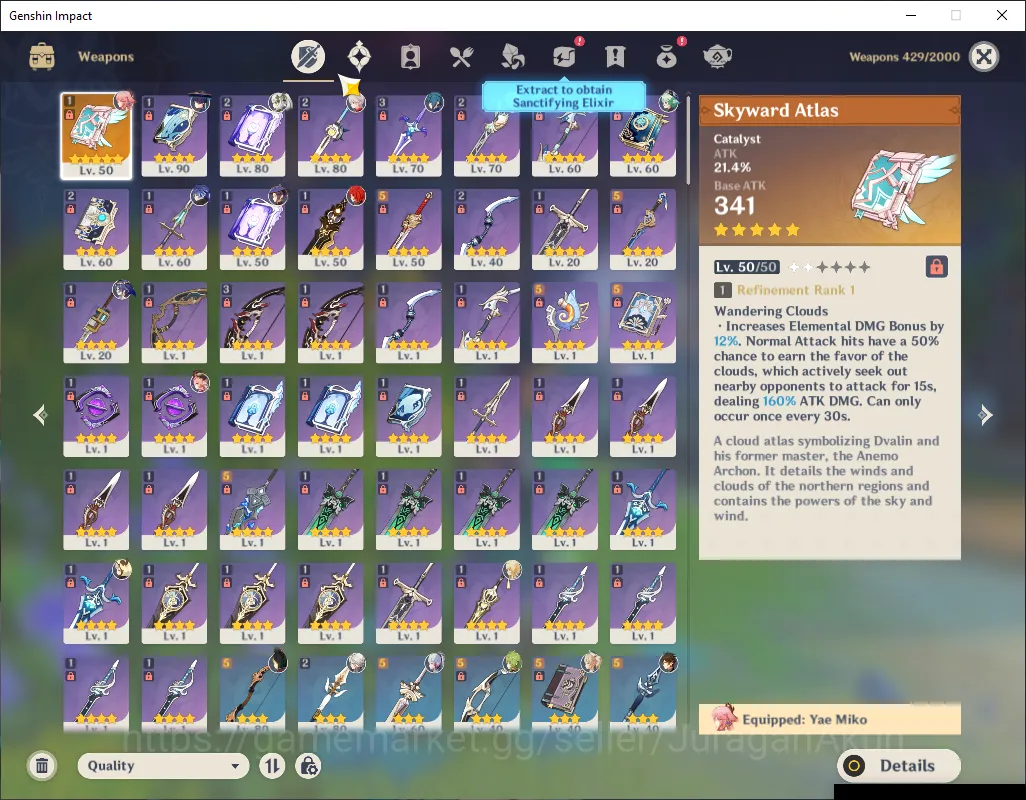 Genshin Impact Accounts Mid Game ASIA |AR 50|8 Limited 1+(5*Weapon)|Yae 4