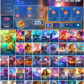 Mobile Legends: Bang Bang Accounts #3935 | 325 Skins | Collector Natalia | Vale Gaara | KoF Karina | Saint Seiya Badang
