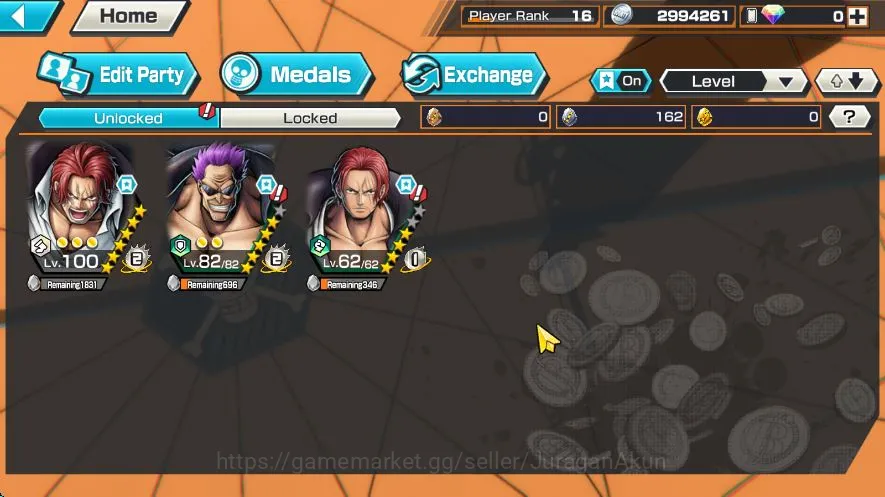One Piece Bounty Rush Accounts Mid-Tier Global | 3 Meta Extreme [Divine Shanks,FilmZ Zephyr,Film Red Shanks]|Rank 16|Log 5