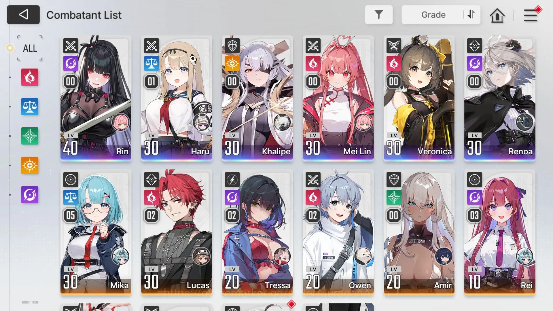Chaos Zero Nightmare Accounts Global Lv31| 6 SSR (Haru M1, Rin, Khalipe, Mei Lin,etc) + 10 SR (Mika M5, etc) + 16 SR