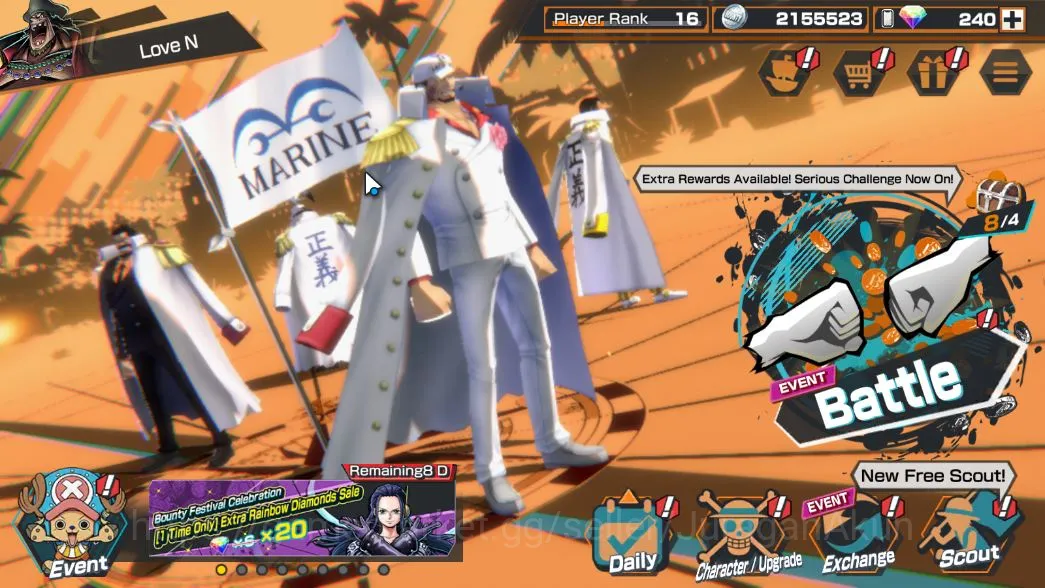 One Piece Bounty Rush Accounts Mid-Tier Global|6 META EX[Emperors Shanks,Departune Shanks,Kizaru,Kuzan,Akainu,Marshall