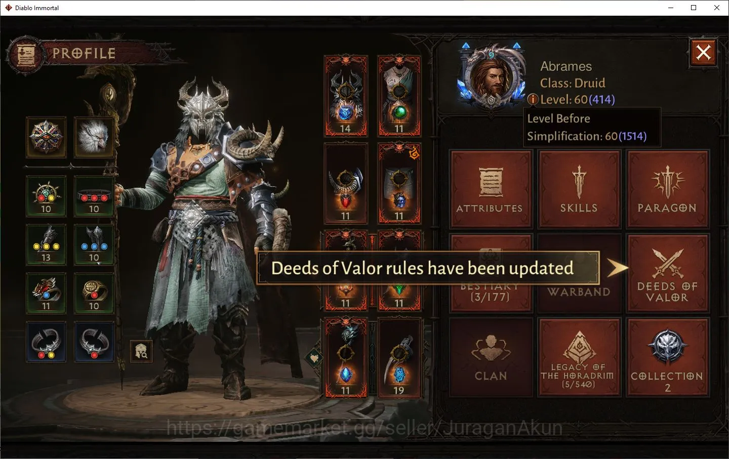 Diablo Immortal Accounts Starter SEA-ANU|Lv60(414)Druid|28k CR|Reso 630|Hell III|Paragon Slayer|Hell Lv16|Esessence Lv 2 4