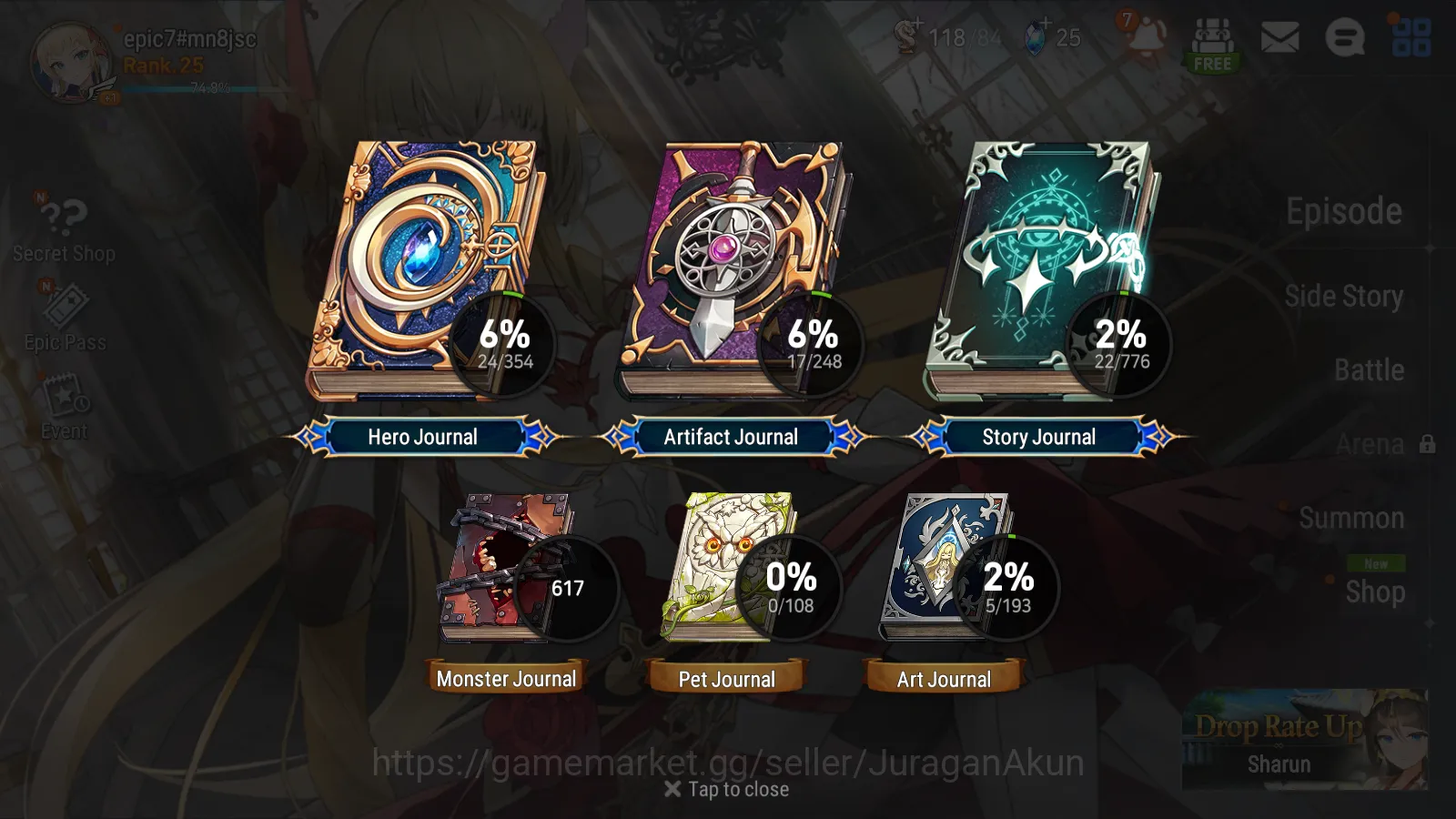 Epic Seven Accounts Starter Global Unverif | 1ML ( TE Kayron, BB Karin, Angelica, Abigail, Elena )| POH On | LogStove 2