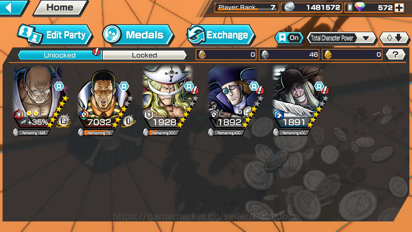 One Piece Bounty Rush Accounts Others Global | 3EX | RD 572 | 1 MAX |  5elders Nusjuro,GP Edward Newgate, SK borsalino 3