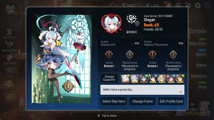 Asia Unverif|ML11 (Bhwayong,NMLuna,Belian,etc)&,AWHwayong,feene,(etc)|PohOn|9.5kEnergy|LogStove|CheckSS(ES1833) Epic Seven Mid-Tier Asia Unverif|ML11 (Bhwayong,NMLuna,Belian,etc)&,AW image 1