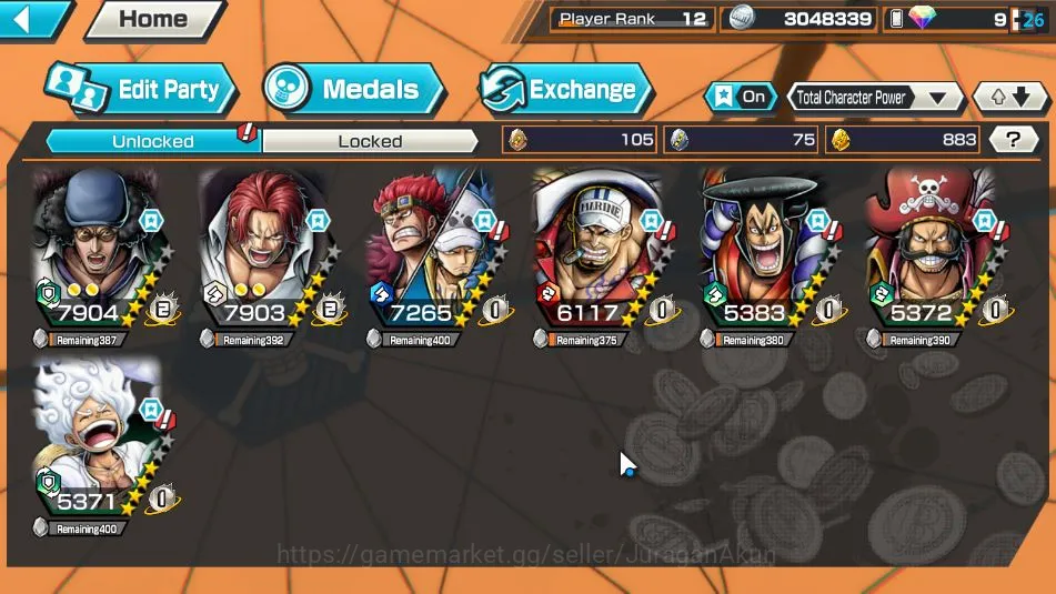 One Piece Bounty Rush Accounts Mid-Tier Global| 7 META EX|BlacBeard Kuzan,Divine Depart Shanks,Fleet Admiral Akainu,Gear5 5