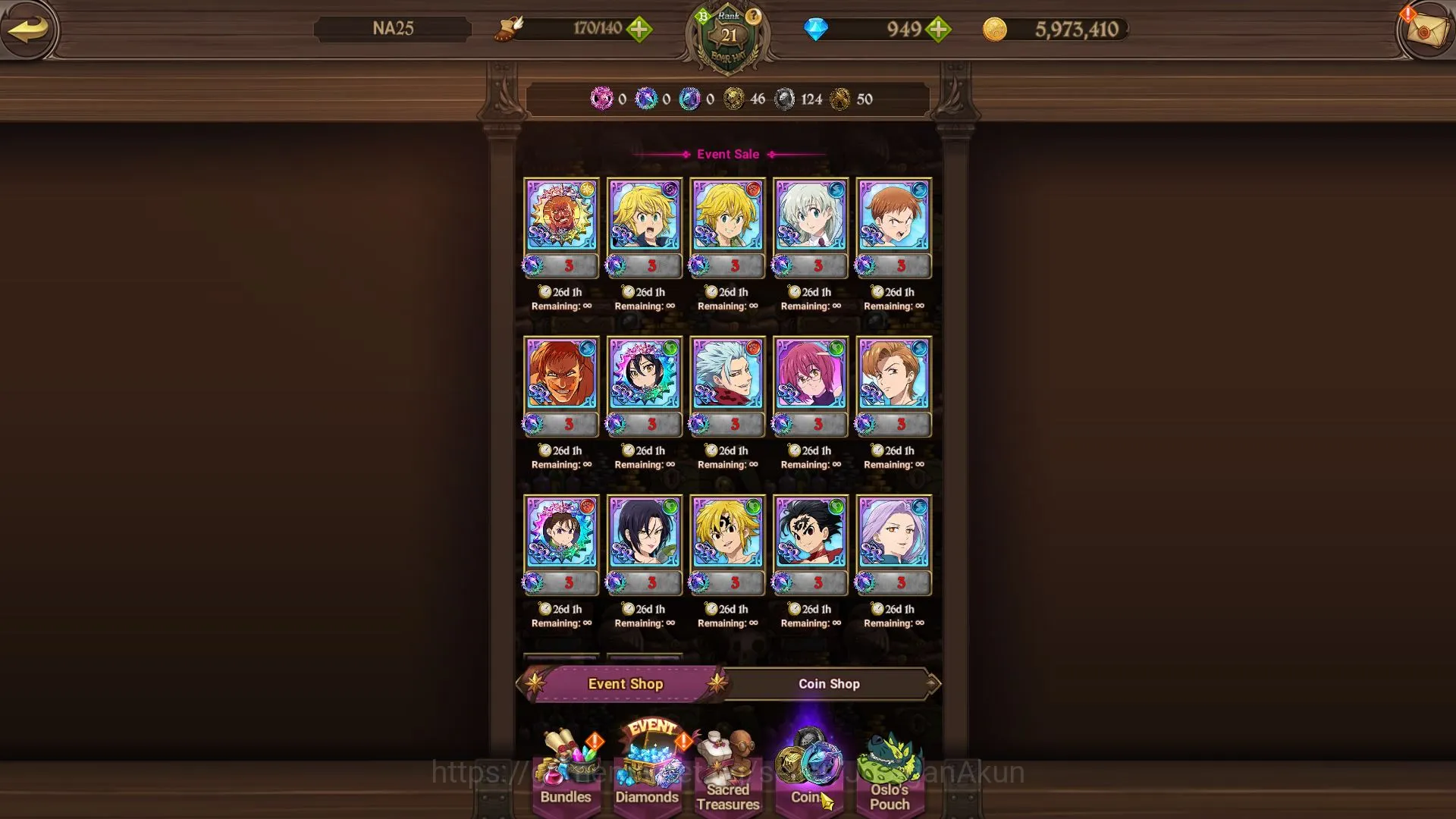 The Seven Deadly Sins: Grand Cross Accounts Global | Starter | 697K CC,Ch 4 | 3 UR+949 Gems |  image 5