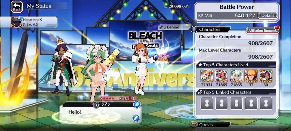 Bleach: Brave Souls Accounts High-End [GLOBAL]|48K Orb|Ichigo10th, Nelliel 10th Art,Ichigo 7th,Byakuya+Aizen Renewed,Rukia