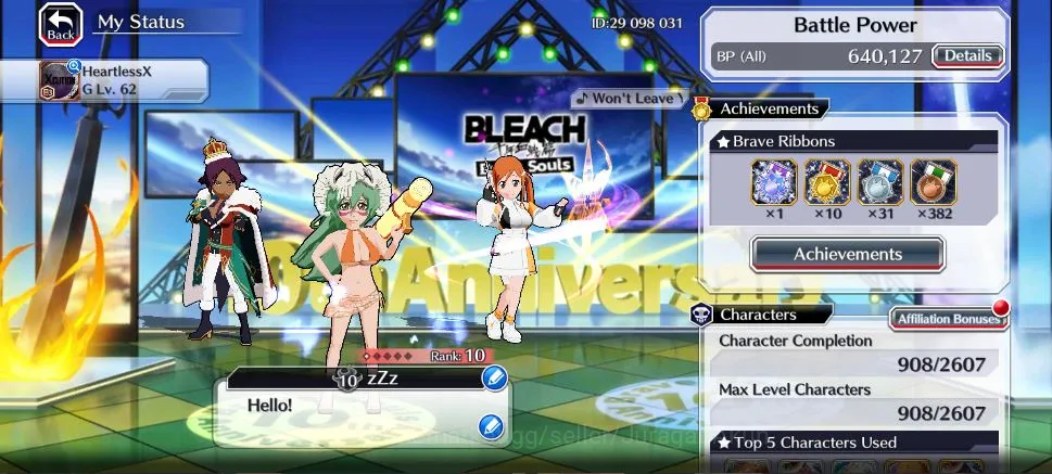 Bleach: Brave Souls Accounts High-End [GLOBAL]|48K Orb|Ichigo10th, Nelliel 10th Art,Ichigo 7th,Byakuya+Aizen Renewed,Rukia 3