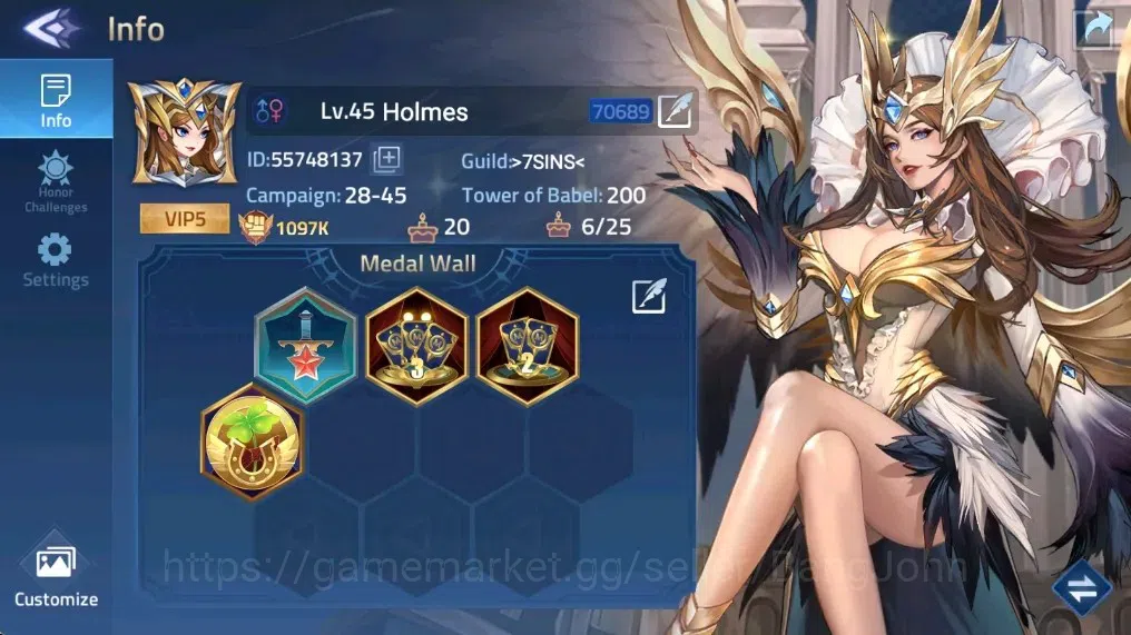 Mobile Legends: Adventure Accounts Global |LV 45|1097k Power |VIP 5|Camp 28-45|Hero 70 |1 UR (Skuld Norns)|1 Epic Skin & 1 1