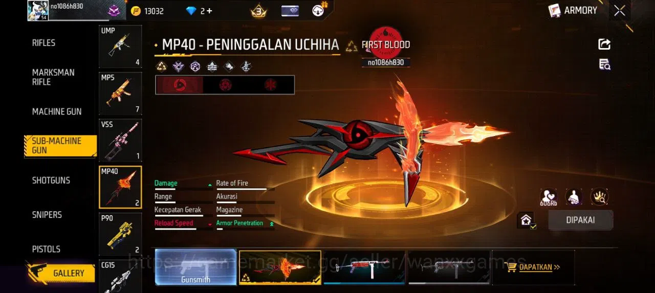 Free Fire Accounts Indonesia  | AKUN LVL 54 SG MAMBAH VAULT 110 EMOTE 20 KATANA LOBY 2 TAS 20 WEAPON 148 | W508 7