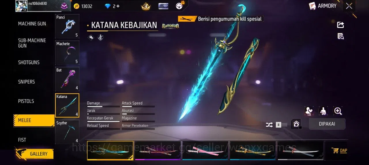 Free Fire Accounts Indonesia  | AKUN LVL 54 SG MAMBAH VAULT 110 EMOTE 20 KATANA LOBY 2 TAS 20 WEAPON 148 | W508 8