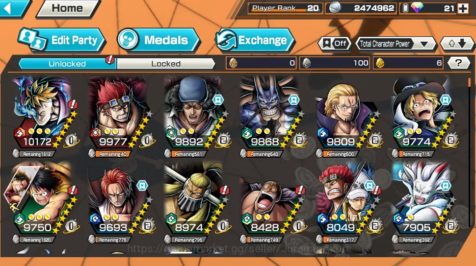 One Piece Bounty Rush Accounts Mid-Tier Global|6 META Extreme [Kaido,Kuzan,The Four Emperor Shanks,Kid and 3