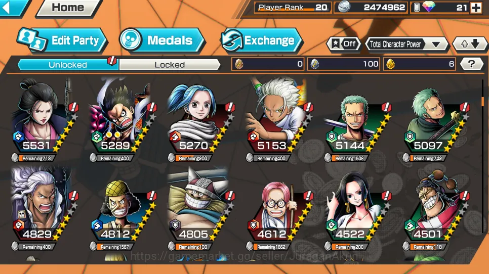 One Piece Bounty Rush Accounts Mid-Tier Global|6 META Extreme [Kaido,Kuzan,The Four Emperor Shanks,Kid and 5